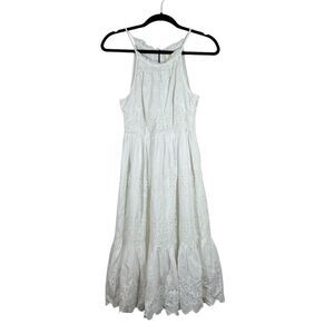 Anthropologie Maeve Tiered Eyelet Lace White Dress Spaghetti Strap Size 4